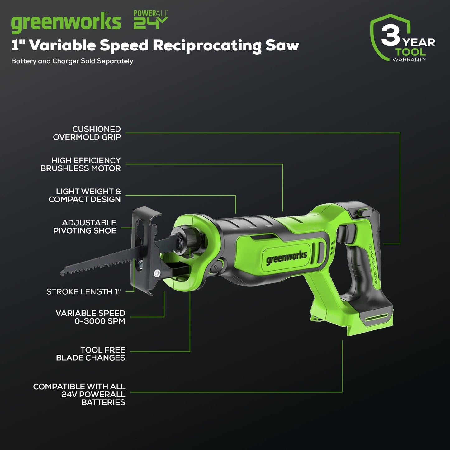24V 6" Reciprocating Saw (Tool Only)
