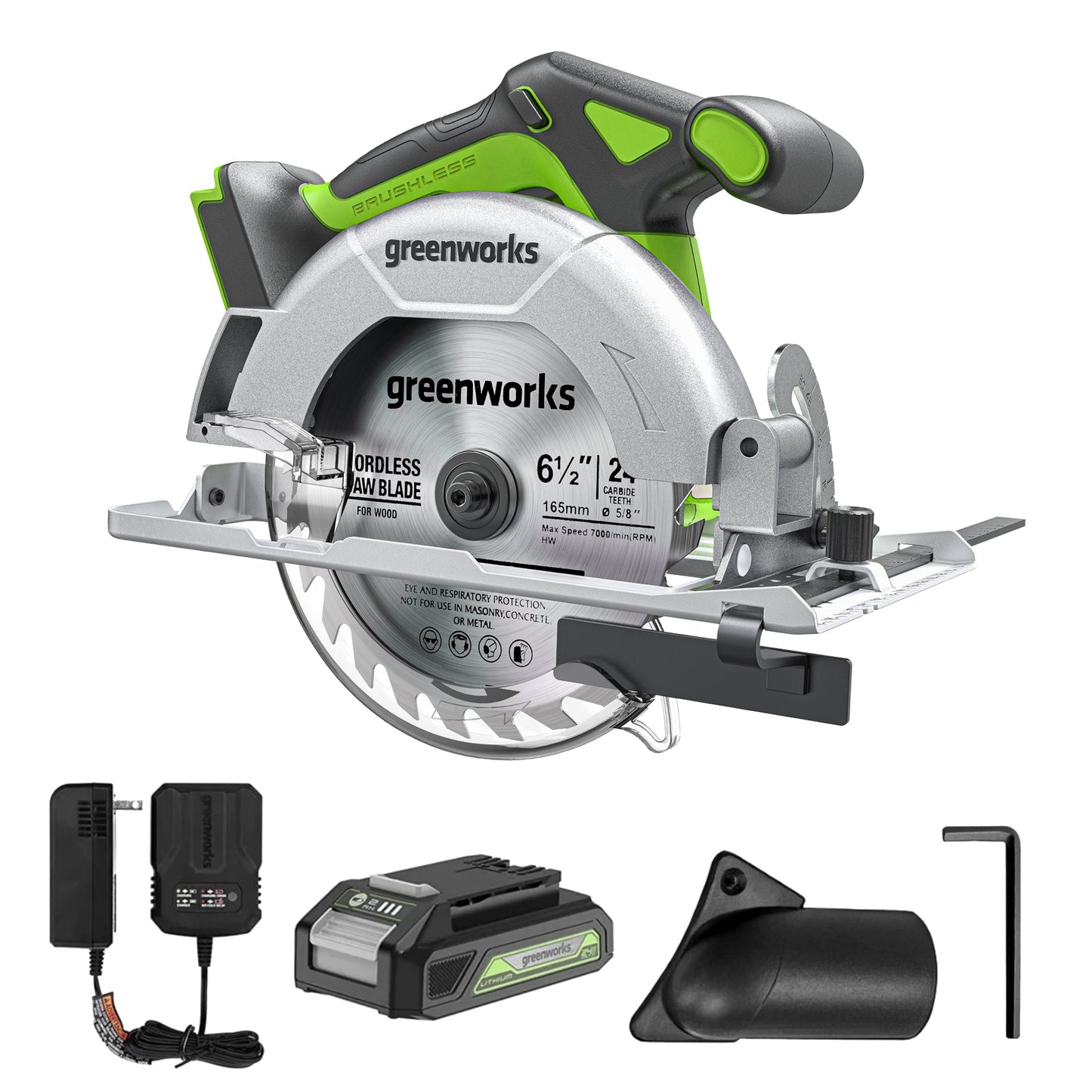 24V Cordless Battery 6.5'' Circular Saw w/ 2.0Ah Battery & Charger