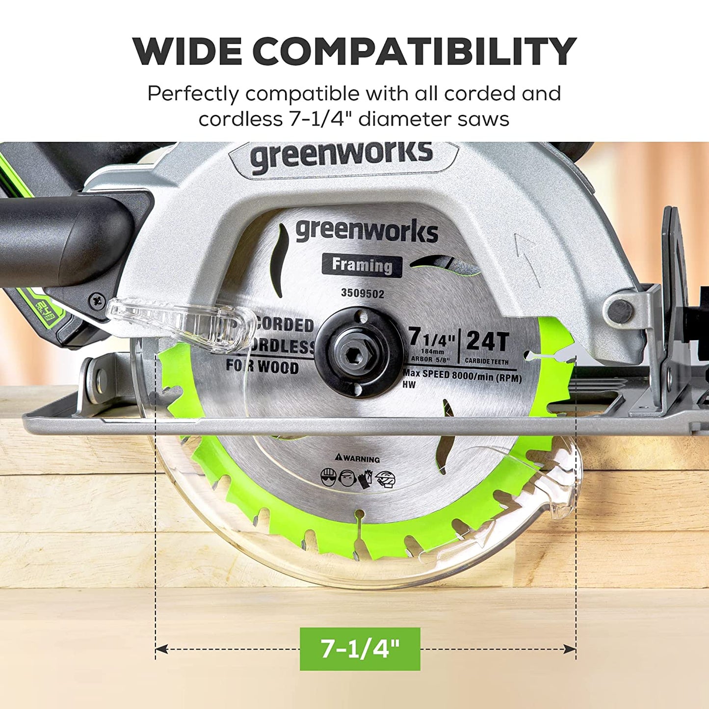 Greenworks 24V 7-1/4 " 24T Circular Saw Blades,3pc