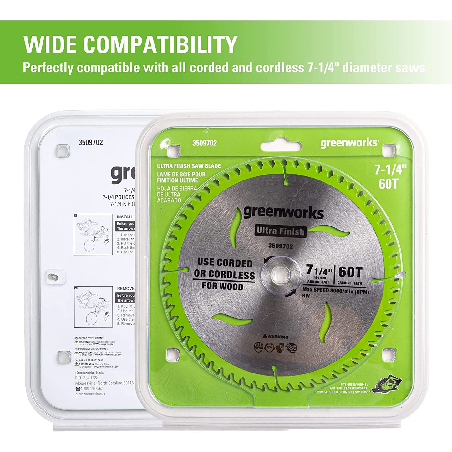 Greenworks 24V 7-1/4 " 60T Circular Saw Blades