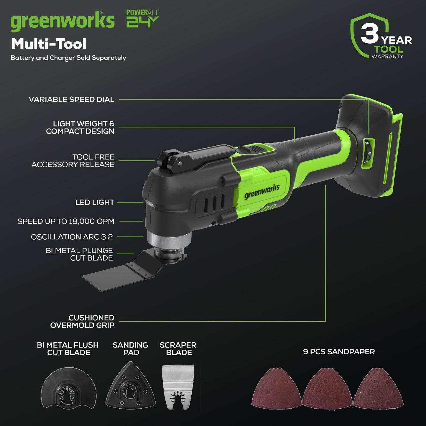 24V Cordless Battery Multi-Tool (Tool Only)