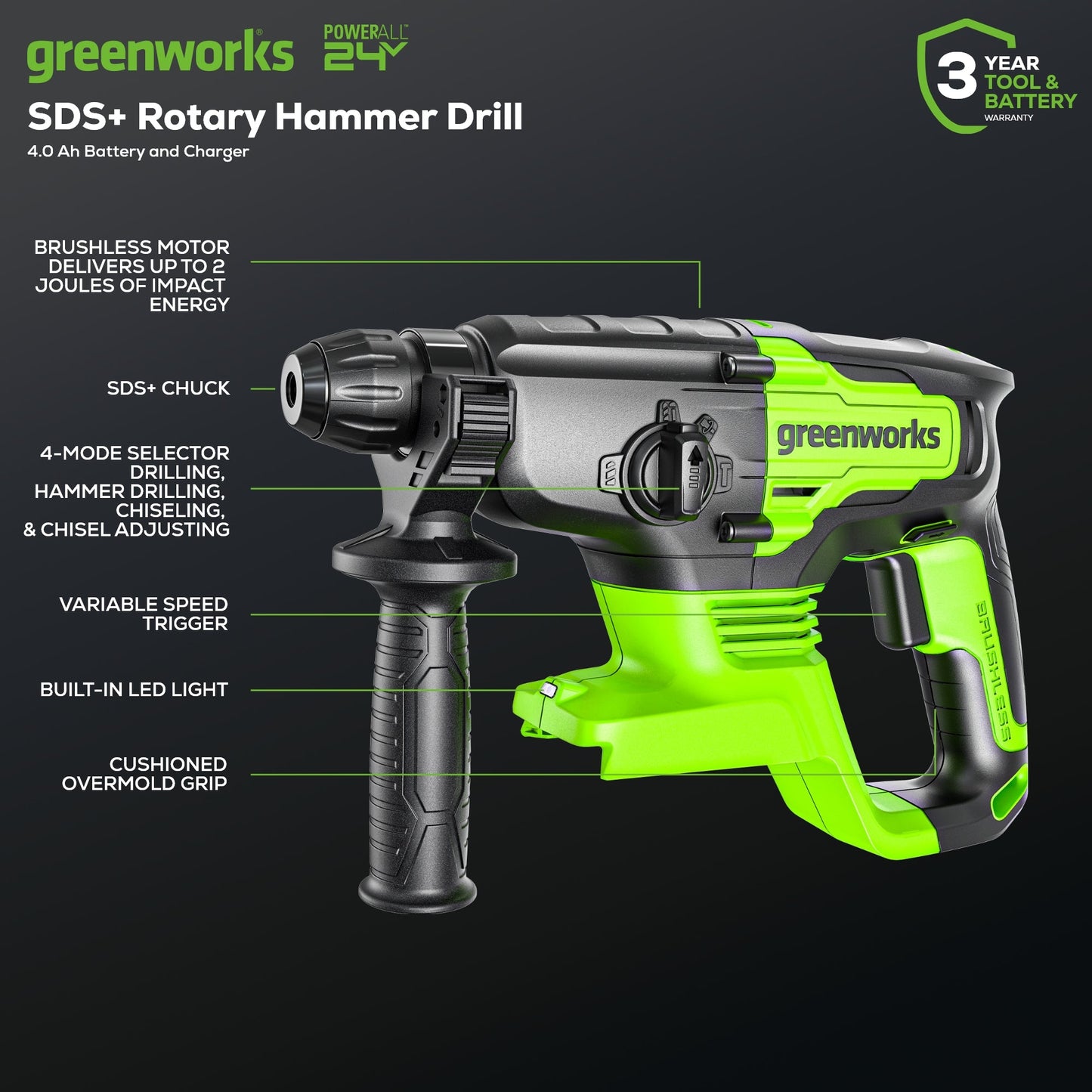24V Brushless SDS-Plus 2J Rotary Hammer (Tool Only)