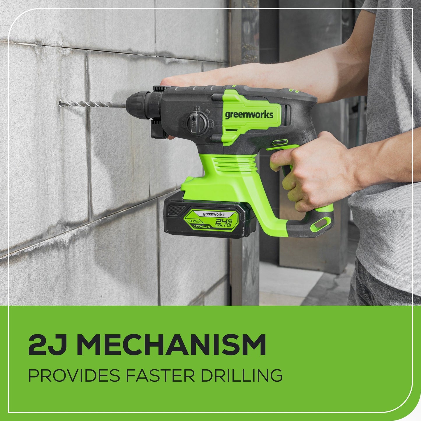 24V SDS-Plus 2J Brushless Rotary Hammer Drill w/ 4.0Ah USB Battery & Charger