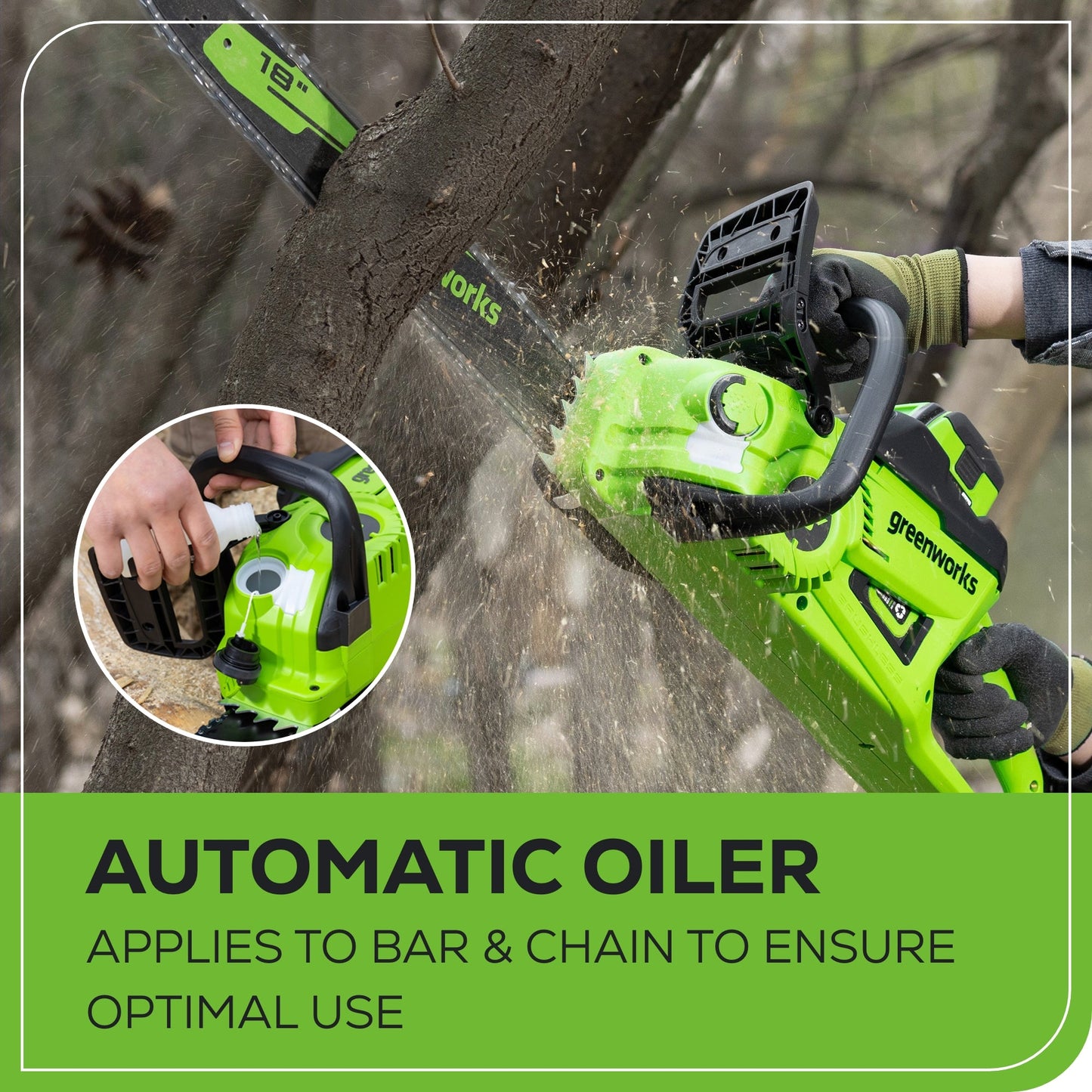 40V 18" Cordless Battery 2.0kW Chainsaw w/ 8.0Ah Battery and Charger