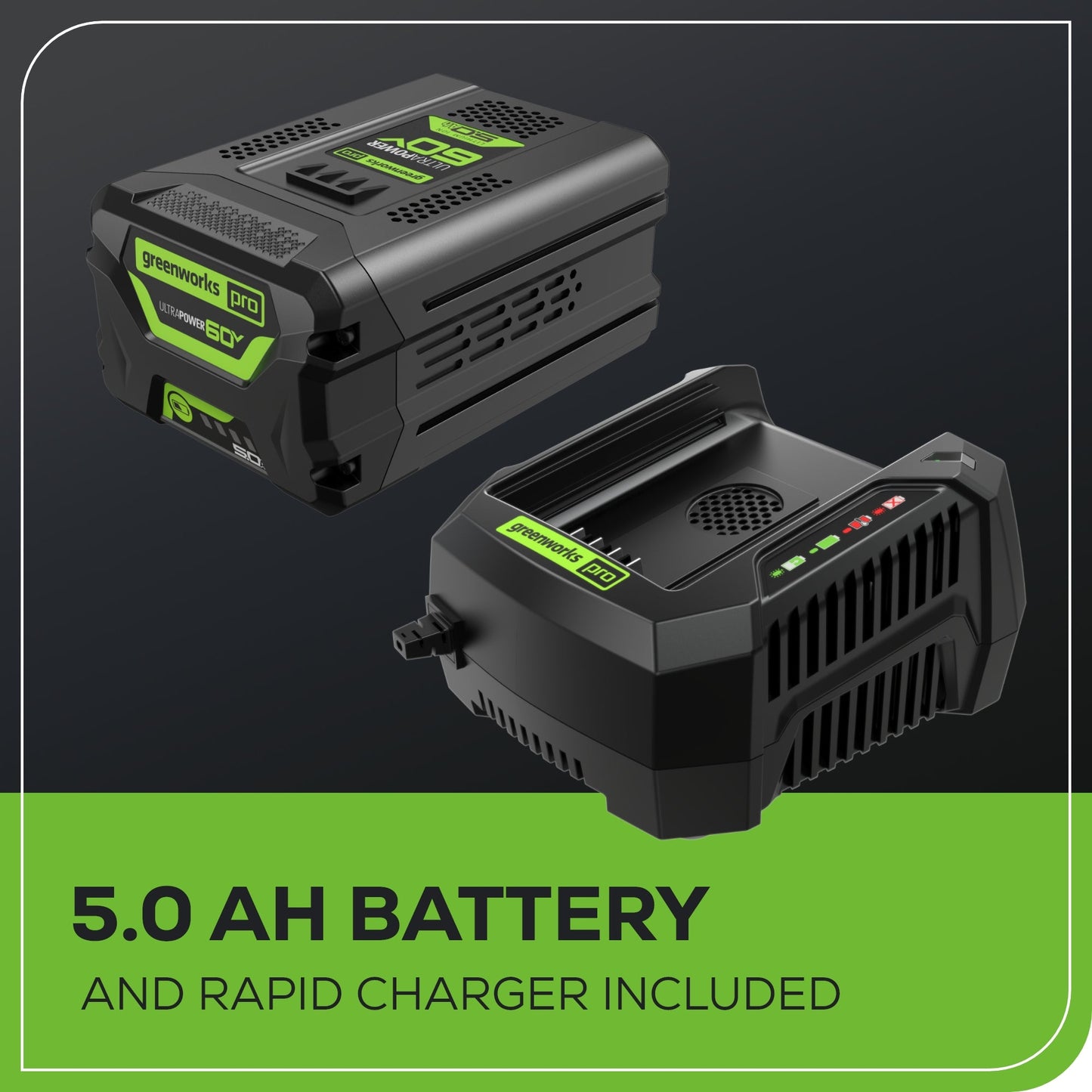 60V 18" Cordless Battery Brushless 2.5kW Chainsaw w/ 5.0Ah Battery & Rapid Charger