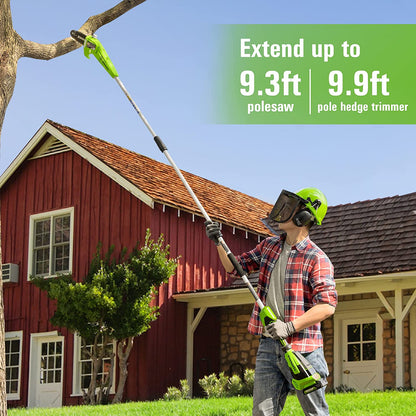 24V 8" Cordless Battery Polesaw & Pole Hedge Trimmer Combo Kit w/ 2Ah USB Battery and Charger