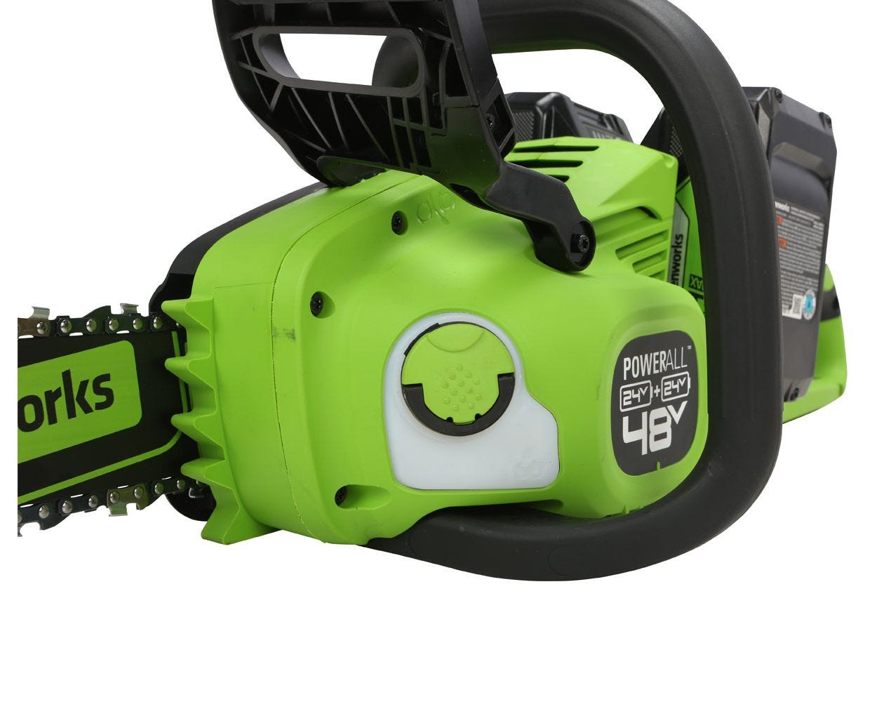 48V (2x24V) 16" Cordless Battery Chainsaw w/ Two (2) 4.0Ah USB Batteries & Dual Port Charger