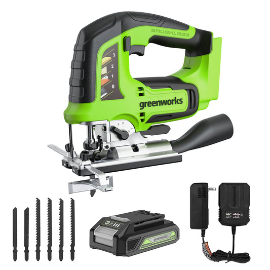 24V Cordless Battery Brushless Jig Saw w/ 2.0 Ah Battery & Charger