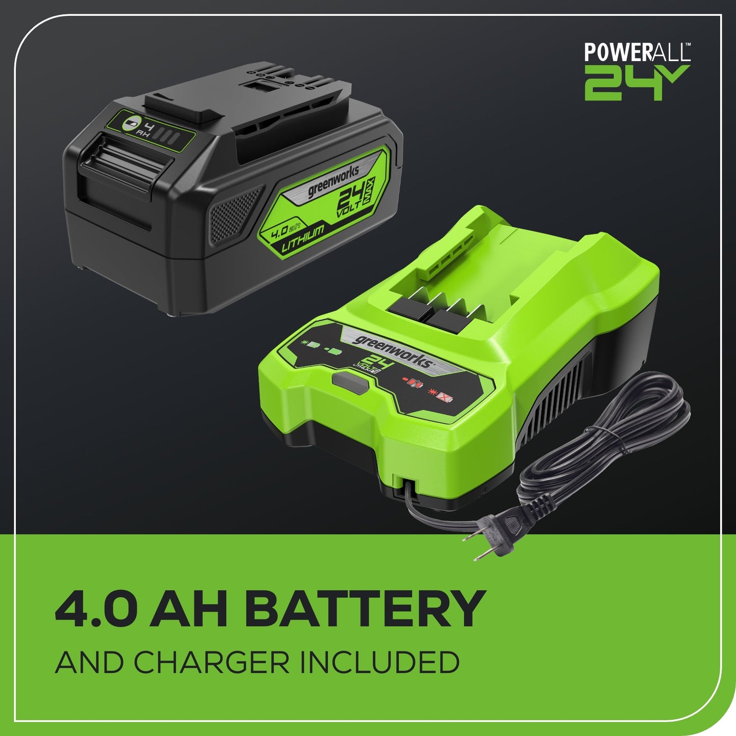 24V 12" Cordless Battery Chainsaw w/ 4.0Ah USB Battery & Charger