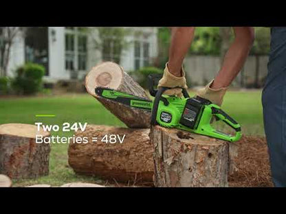 48V (2x24V) 16" Cordless Battery Chainsaw w/ Two (2) 4.0Ah USB Batteries & Dual Port Charger