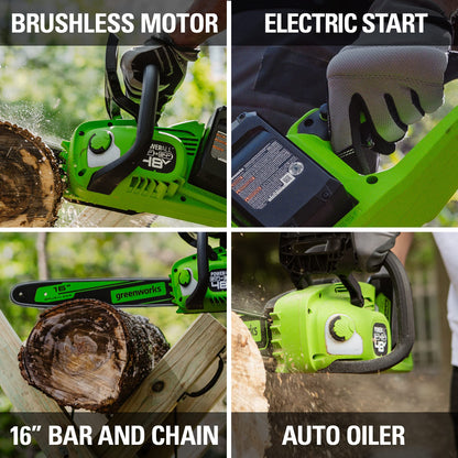 48V (2x24V) 16" Cordless Battery Chainsaw w/ Two (2) 4.0Ah USB Batteries & Dual Port Charger